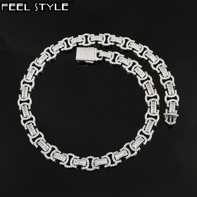 

Тяжелая Византийская багета 13 мм в стиле хип-хоп, украшенная сверкающими камнями, ожерелье с кубическим цирконием класса ААА + для мужчин и ж...