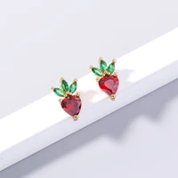 female crystal fruit strawberry earring lovely girl simulation red strawberry stud earring for women cute jewelry accessories