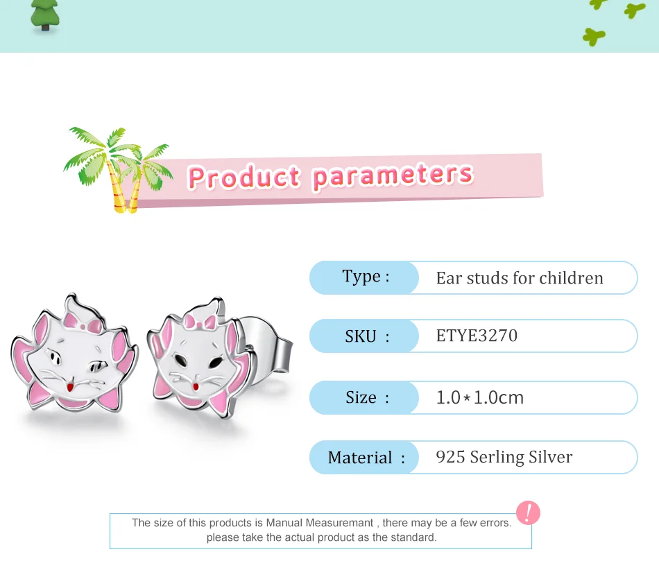 ELESHE розовые эмалевые милый кот серьги со шпилькой для женщин девочек Дети 925