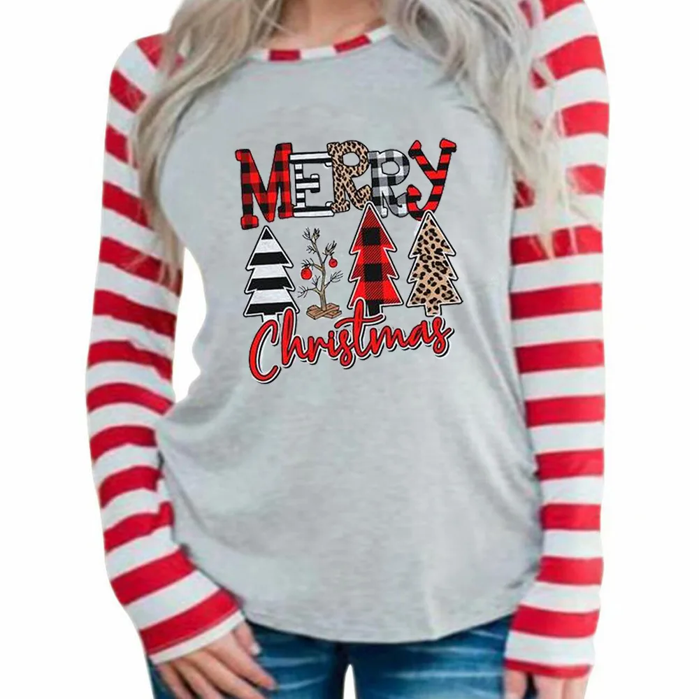 

Футболка женская с надписью, свободная элегантная рубашка в полоску с длинным рукавом и круглым вырезом, уличная одежда на весну-осень