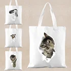 Сумка для покупок с принтом кошки, женские сумки-тоуты, женская сумка через плечо, универсальная ручная сумка, многоразовые сумки для покупок, вместительные тканевые сумки