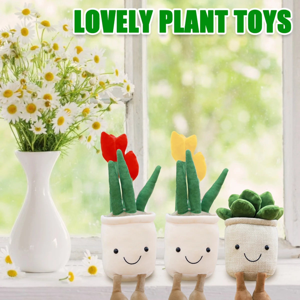 

Lifelike Tulip&Succulent Plants Plush Stuffed Toys Soft Bookshelf Decor Doll Creative Potted Flowers Pillow Home Decor Kid Gift