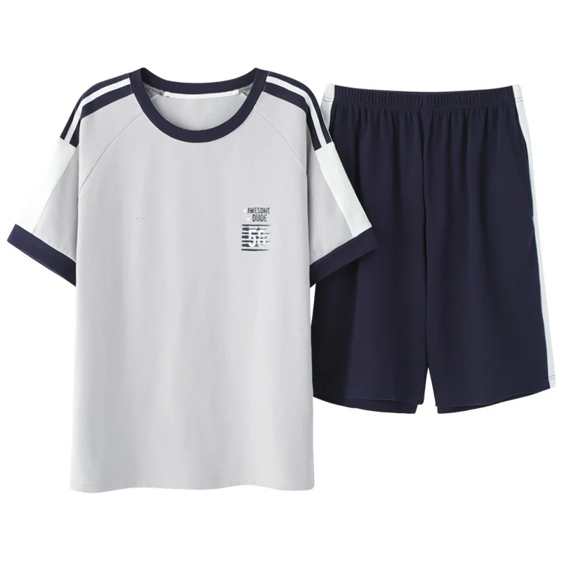 Пижамный комплект Мужской Хлопковый свободной одежды для сна с коротким рукавом