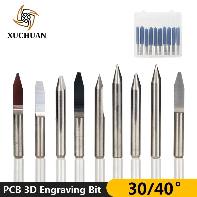 10 шт. 30/40 градусов PCB 3D фреза Набор 3,175 мм хвостовик карбида вольфрама V Форма PCB гравировальный бит