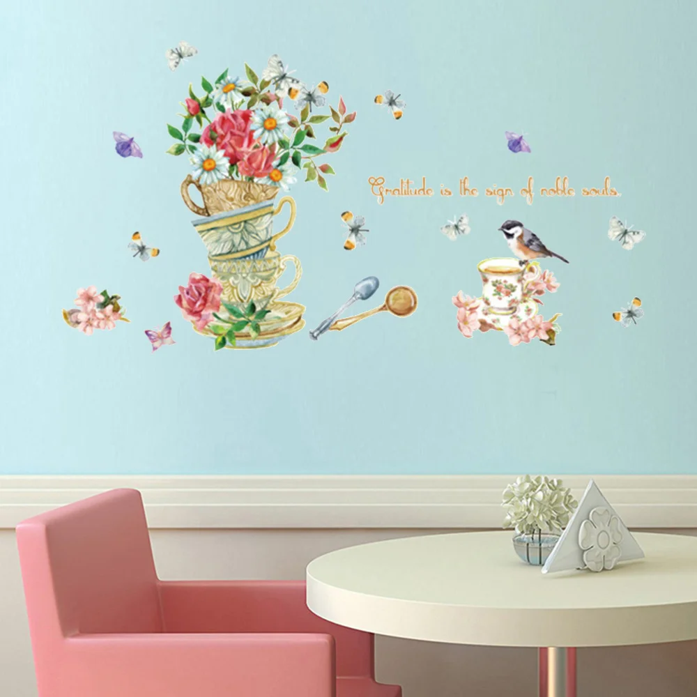 

Creative Flower Bird Wall Stickers Vinyl DIY Art Mural for Living Room Bedroom Kitchen Glass Window Decoration Sticker