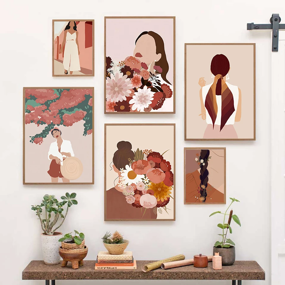 

Abstract Fashion Girl With Flowers Hair Wall Art Canvas Painting Nordic Posters And Prints Wall Pictures For Living Room Decor