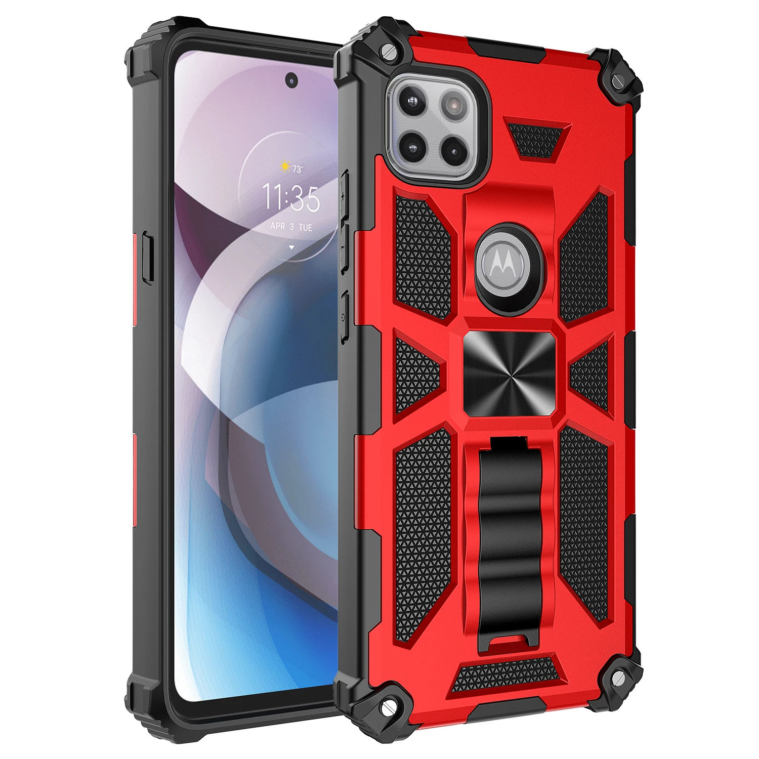 

Rugged Armor Phone Case For Motorola E6S 2020 Moto One Fusion Plus With Metal magnetic Shockproof Bracket Protector Back Cover