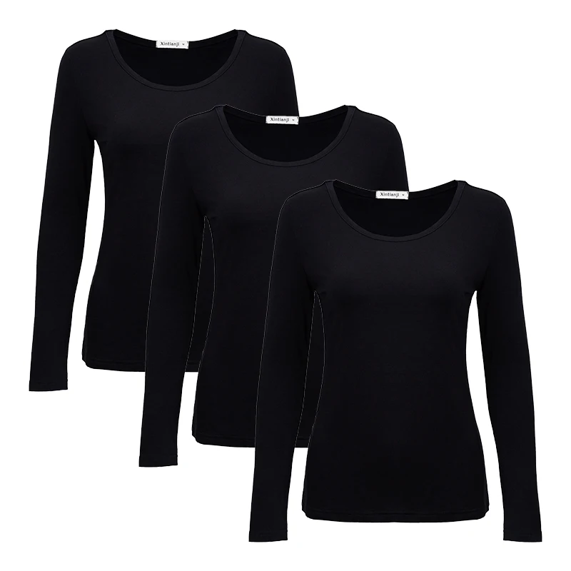 3 pcs 2 шт./3 шт. в упаковке, вискоза, спандекс, джемпер, женская блузка с длинным рукавом, эластичная Удобная майка A0305 - Цвет: 3 pcs