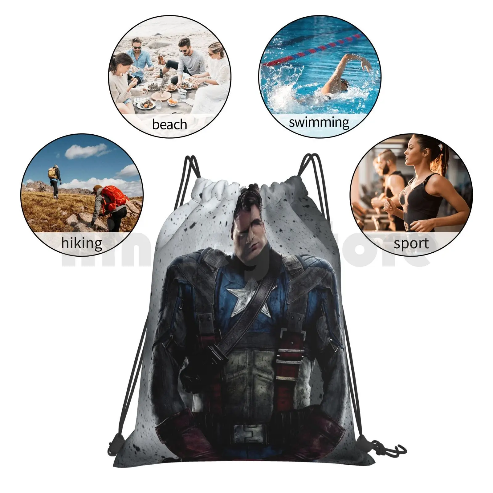 

Backpack Drawstring Bag Riding Climbing Gym Bag Shield Superheros