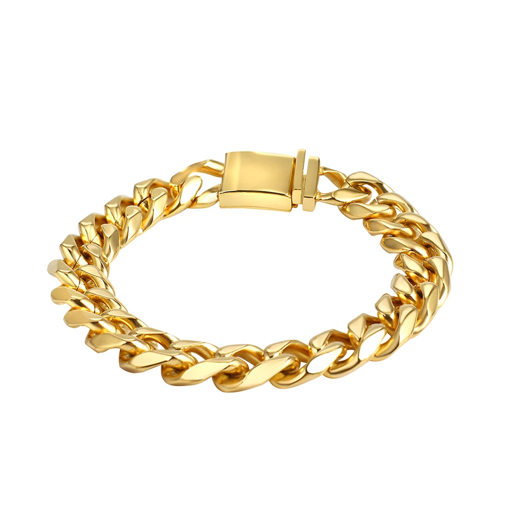 

12mm Men's thick Bracelet Curb Cuban Link Chains 316L Stainless Steel Mens Womens Bracelets Bangles gifts Gold Tone No Fade