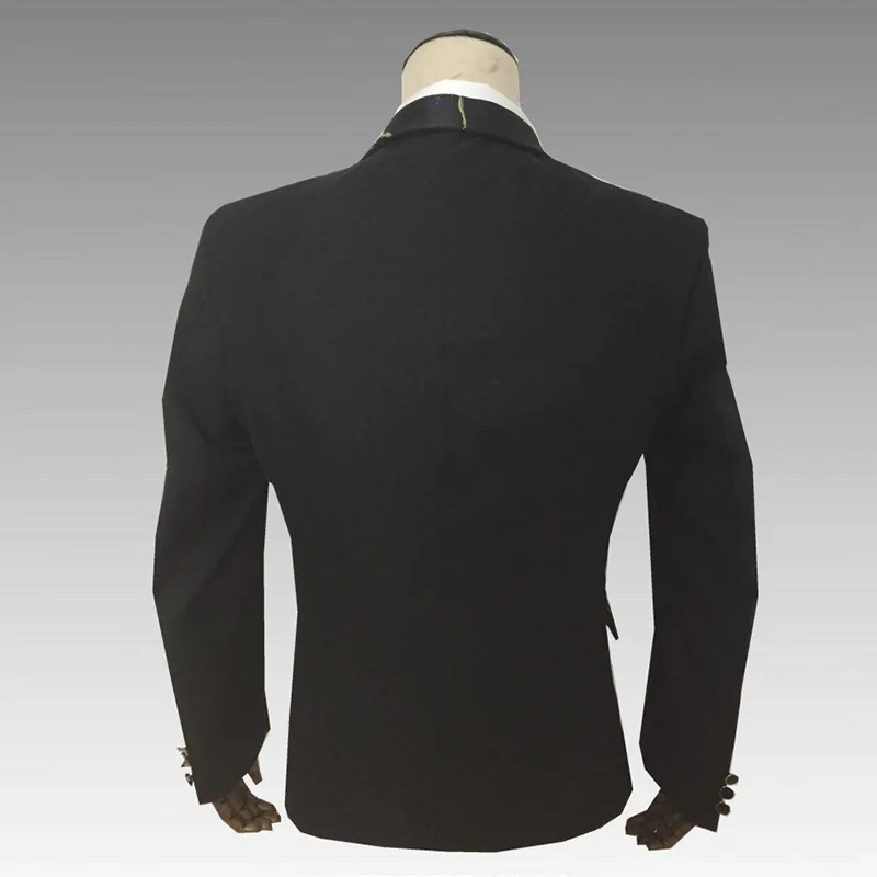

Chinese Style Man Bird Embroidery Pattern Slim Fit Blaser Jacket Male Fashion Bridegroom Black Suits Classic Men's Banquet Coat