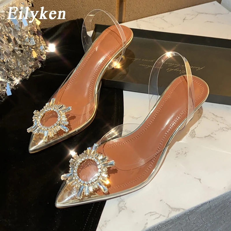Eilyken/модные туфли лодочки на необычном каблуке с кристаллами из ПВХ прозрачные со