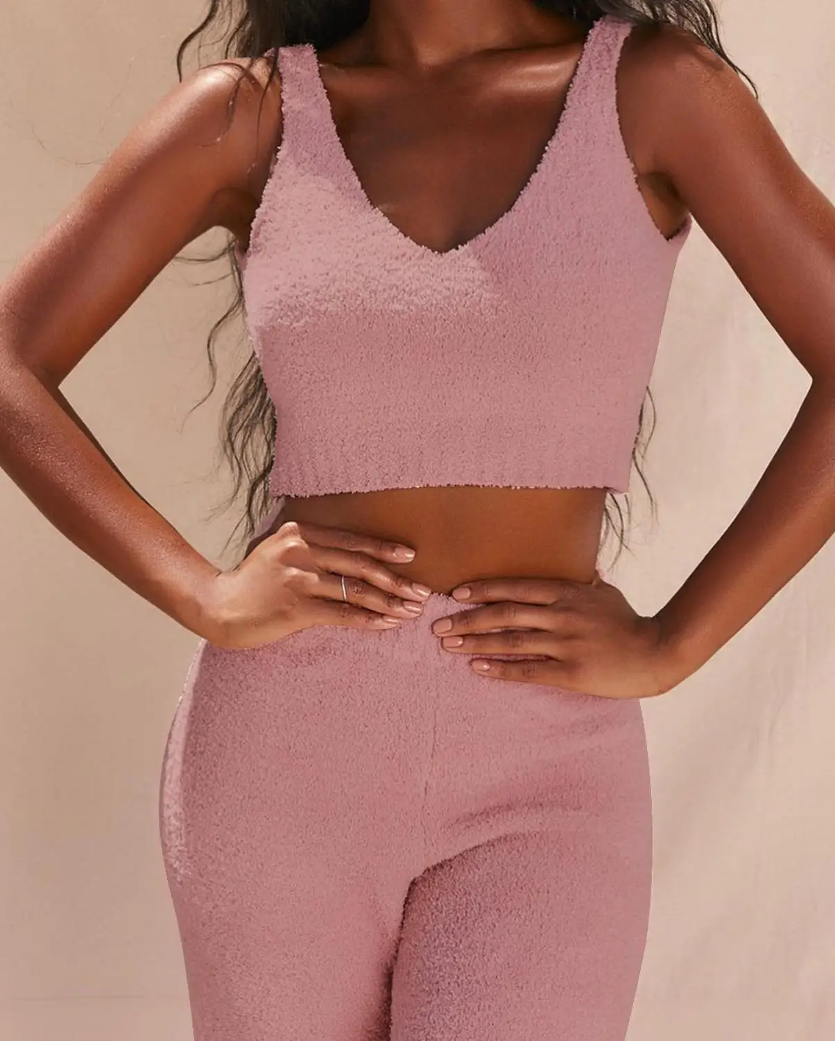 

Women Pajamas Fluffy Lounge Set Crop Tank Top and Pants 2 Pieces Loungewear Matching Set for Woman Sleepwear