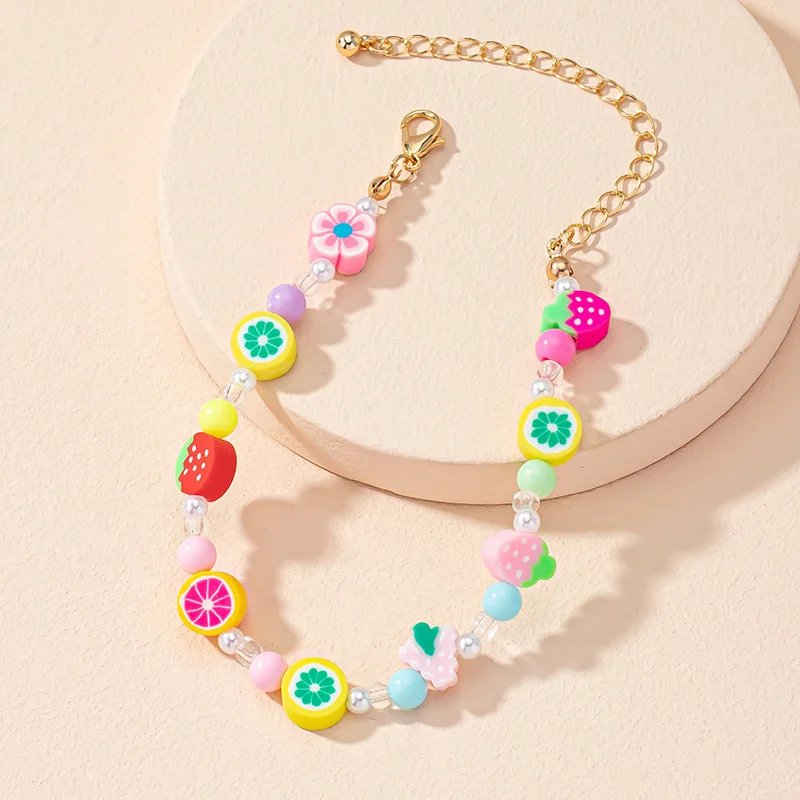 

Цветные ювелирные изделия, мягкий керамический дизайн, мультяшный милый жемчужный браслет с кристаллами и бусинами, ювелирный браслет в ви...