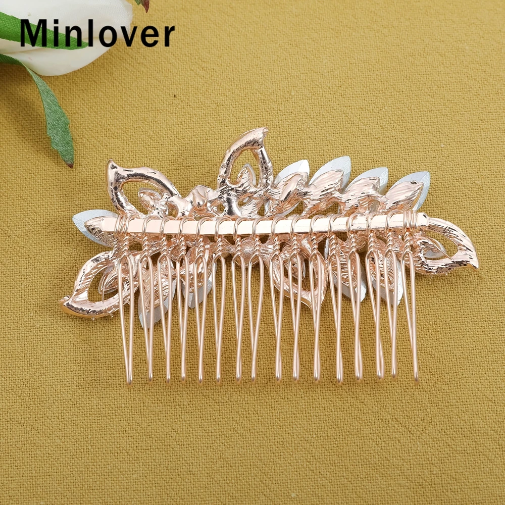 Женский гребень для волос с жемчугом и листьями розового золота