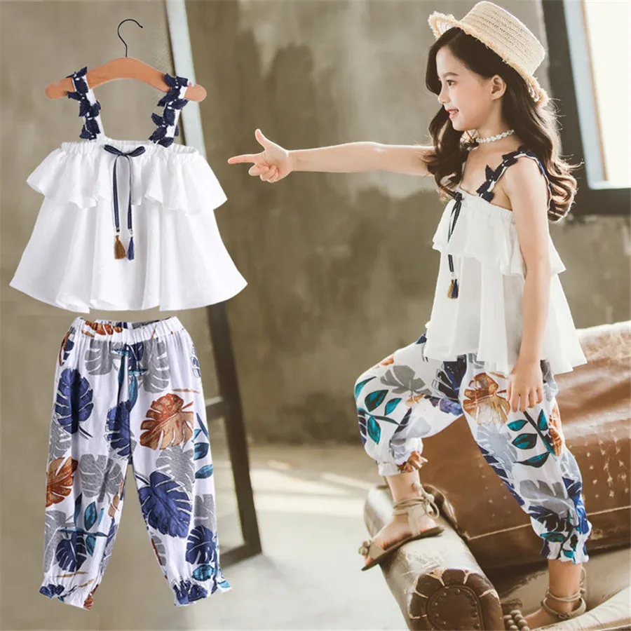 Летняя одежда для девочек подростков комплекты летний детский топ и шорты