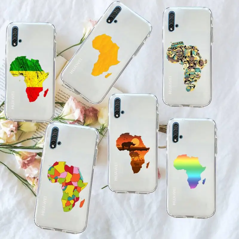 

Africa Map pattern Phone Case Transparent for Huawei honor P mate 40 20 30 10 50 i 9 x mate pro lite 8a