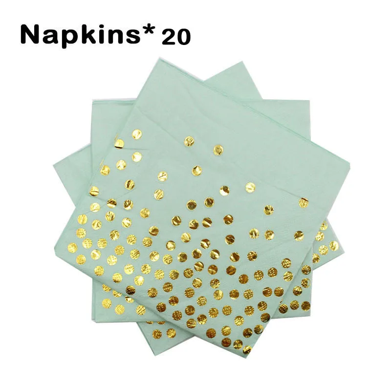 Napkins 20pcs Зеленые, золотые, зеленые салфетки для свадьбы, дня рождения, вечеринки, одноразовая посуда, чашки, тарелки, бумажные соломинки для детского душа, украшения для детей - Цвет: Napkins 20pcs
