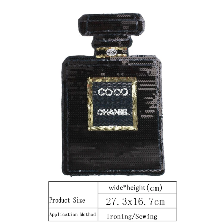 black 2pcs 2 шт мультфильм большая блестка белый флакон духов Пришивные патчи железа на заплатка для одежды сумки вышитые наклейки аппликация - Цвет: black 2pcs