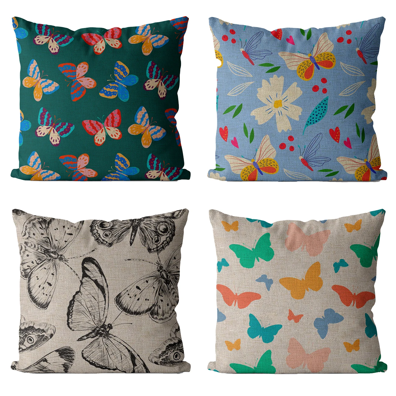 

Butterfly Cushion Cover Linen Pillowcase Decorative Sofa Cushions Pillowcover Home Decor Blue Green Pillow Cases 45*45cm Cojine
