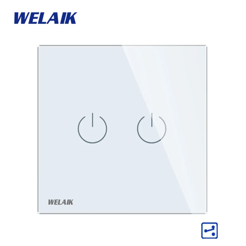 Welaik Кристалл Стекло Панель переключатель Белый настенный выключатель ЕС сенсорный выключатель Экран настенный выключатель света 2gang2way AC110~ 250 В a1922cw/b