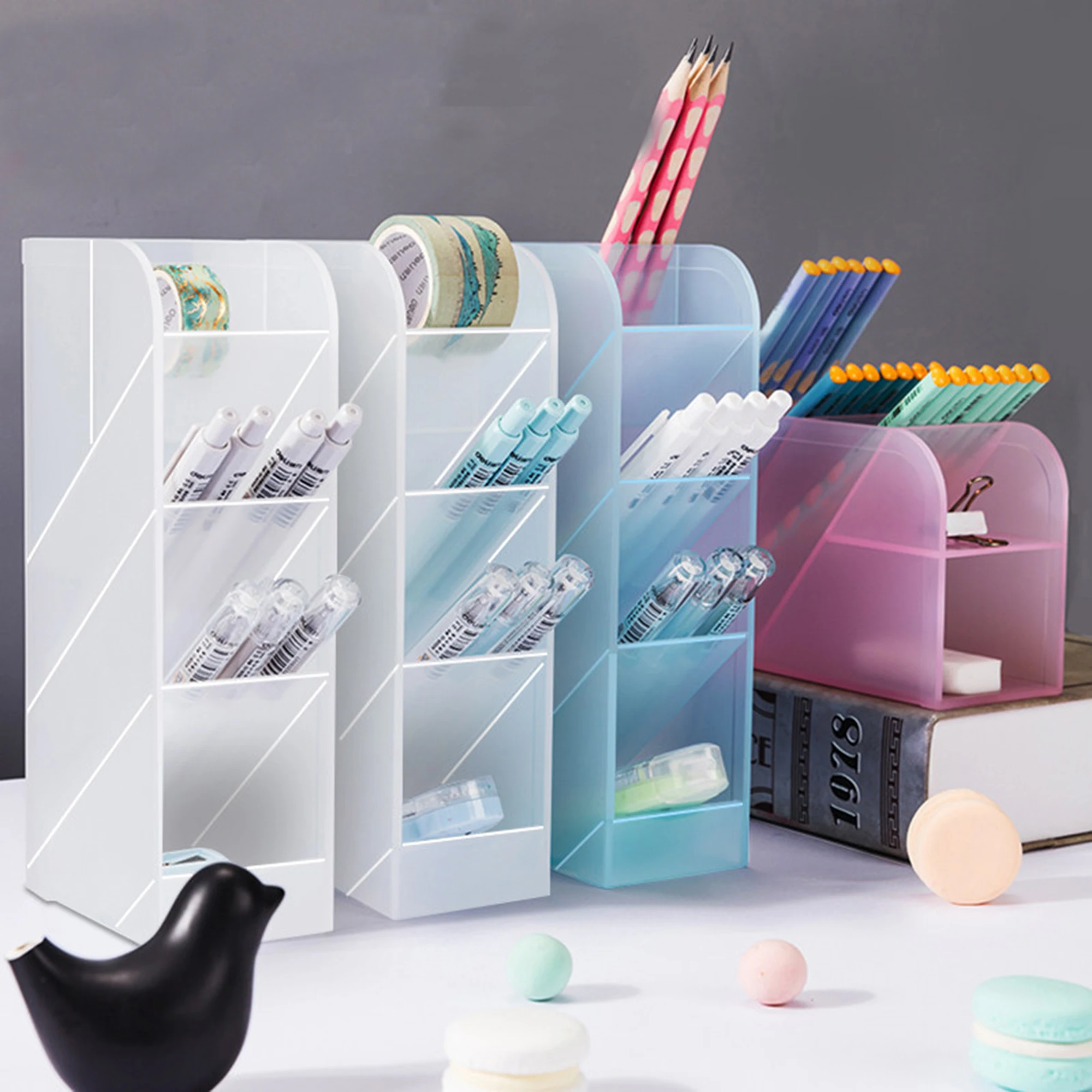

Oblique Ins Female Nordic Personality Simple Transparent Pen Holder Student Desktop Stationery Storage Box