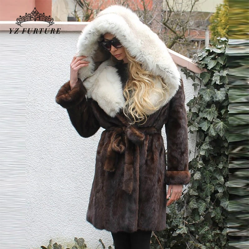 Роскошная Шуба из натуральной норки куртки с воротником Мандарин осень зима