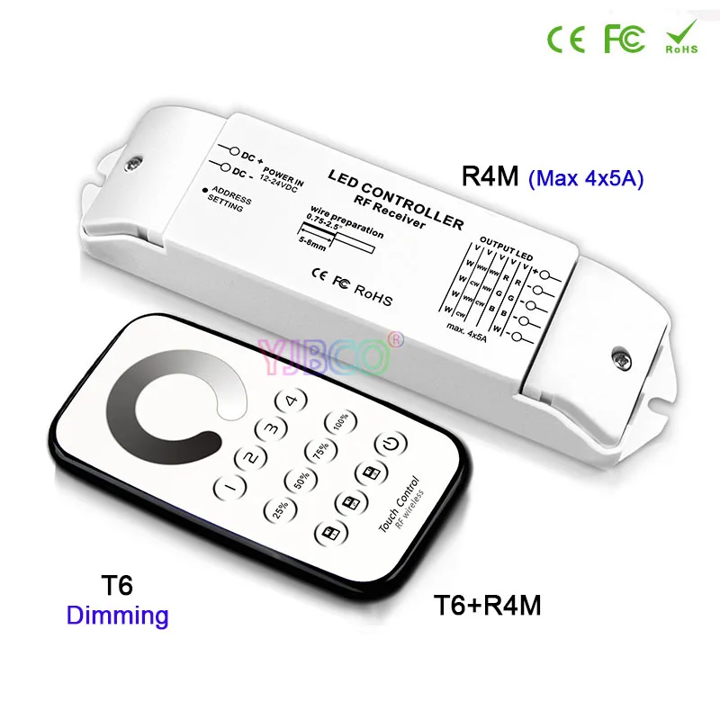 T6 + R4M/T7 R4M/T8 R4M многозонное Затемнение/CCT/RGBW Max 5x4A Радиочастотный пульт