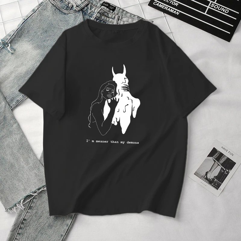 Летние новые женские уличные топы футболка с надписью I'm Meaner Than My Demon модная Tumblr