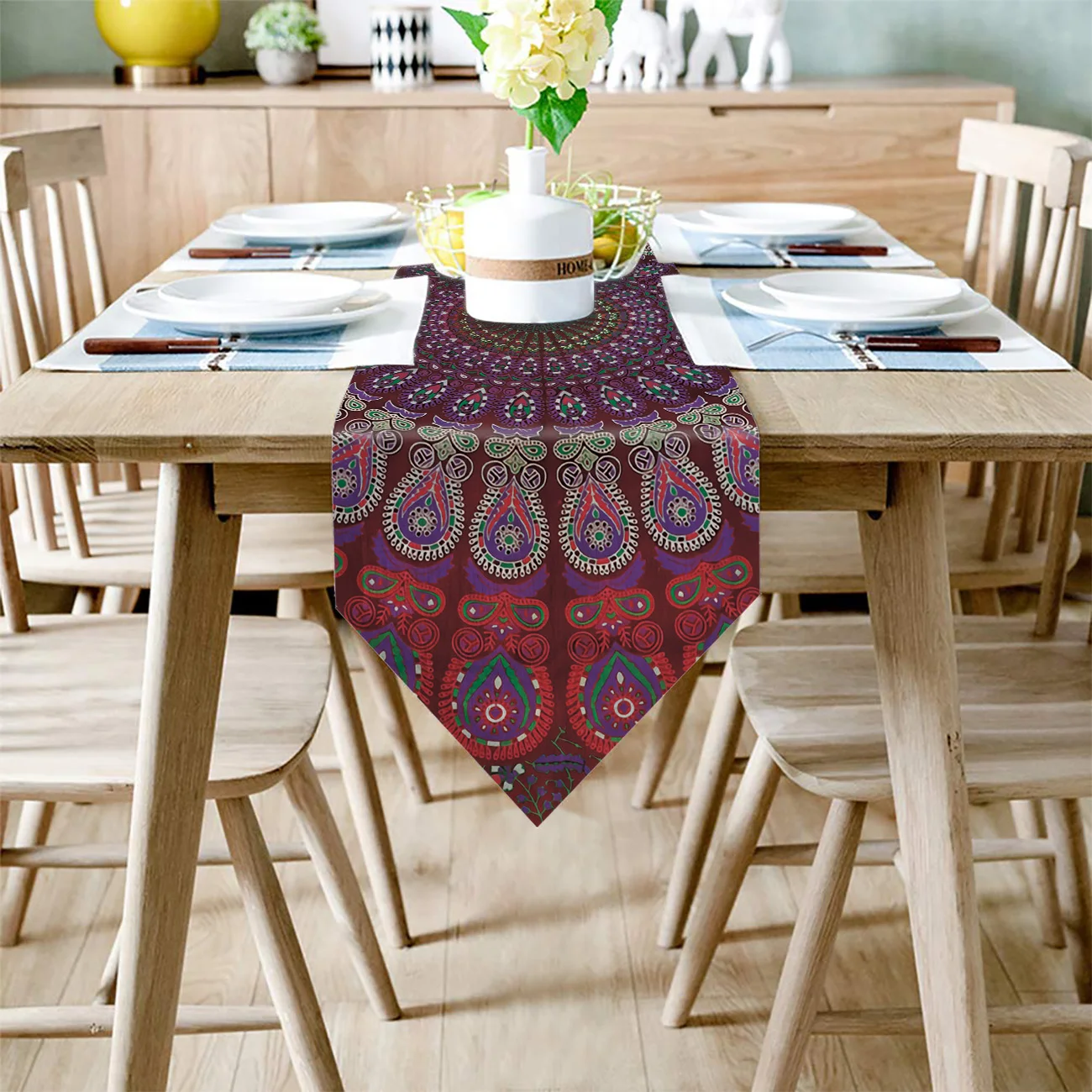 Длинная настольная дорожка с рисунком мандалы красная скатерть для кухни