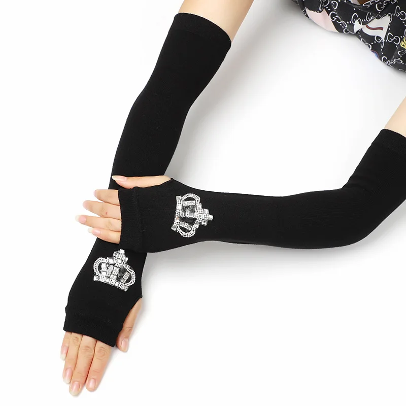 Female Sailor Dance Gloves Fingerless Rivet Women Cute Fox Winter Warm Knitted Long Black half finger Driving gloves H37 | Аксессуары