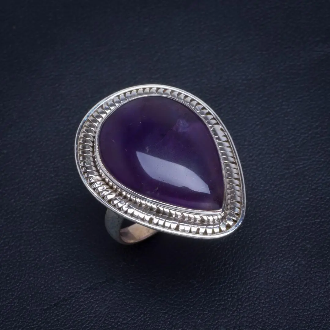 Уникальное кольцо из серебра 925 пробы с натуральным аметистом ручной работы 8 5 B1280