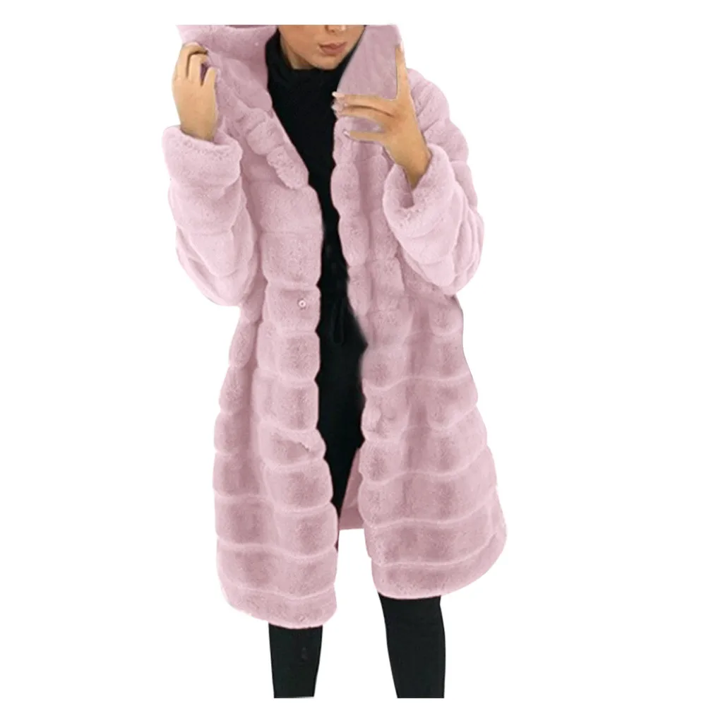 

Warm Faux-fur Coat Women Long Sleeve Solid Fashion Jacket 5XL Oversized Coat Elgant Hight Street Overcoat Pocket Hoody Jacket