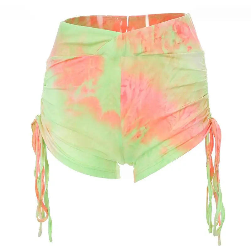 

Women Cross Front High Waist Sport Shorts Rainbow Tie-Dye Workout Running Leggings Ruched Drawstring Butt Lifingt Ti