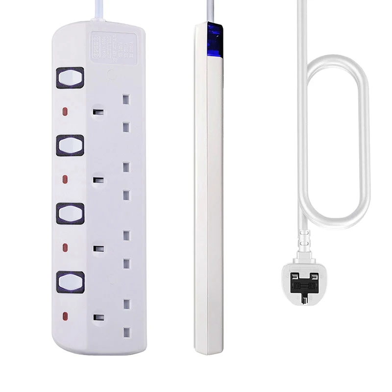 

4 Way Extension Lead with Switches Portable White Power Accessory in Home Office 10FT 13A Extension Cable(UK Plug)