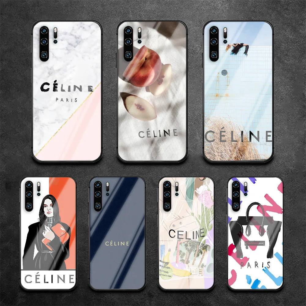 

French Celin Luxury Brand Phone Tempered Glass Case Cover For Huawei P Nova Mate 5T 20 30 40 Pro Lite Smart 2019 2021 Shell Soft