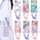 Винтажный мраморный чехол для iPhone 13 12 Pro Max Mini с ремешком через плечо для iPhone 11 Pro XS MAX X XR SE 2020 7 8 6 6S 5