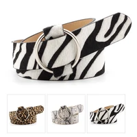 woman dress belt non porous pu leather leopard snakeskin pattern zebra pattern circle ring buckle jeans designer brand