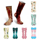 Носки женские длинные до колена, смешные хлопковые с мультяшным рисунком в стиле Харадзюку, спортивные уличные в стиле хип-хоп унисекс, до середины икры, с 3D-принтом