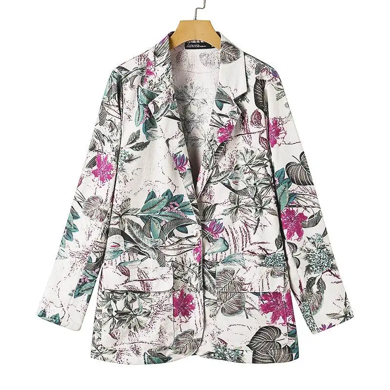 

Women Lapel Neck Long Sleeve Blazer ZANZEA Vintage Floral Printed Suits Spring Casual Jackets Female OL Work Thin Outerwear Coat