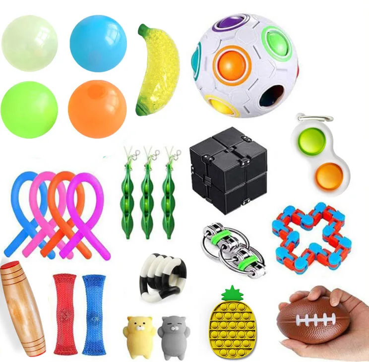 

Pack Anti Stress Fidget Toys Finger Figet Spiner Stretchy Rings Peapod Bean Squeeze Animals Antistress Kids Children Toy