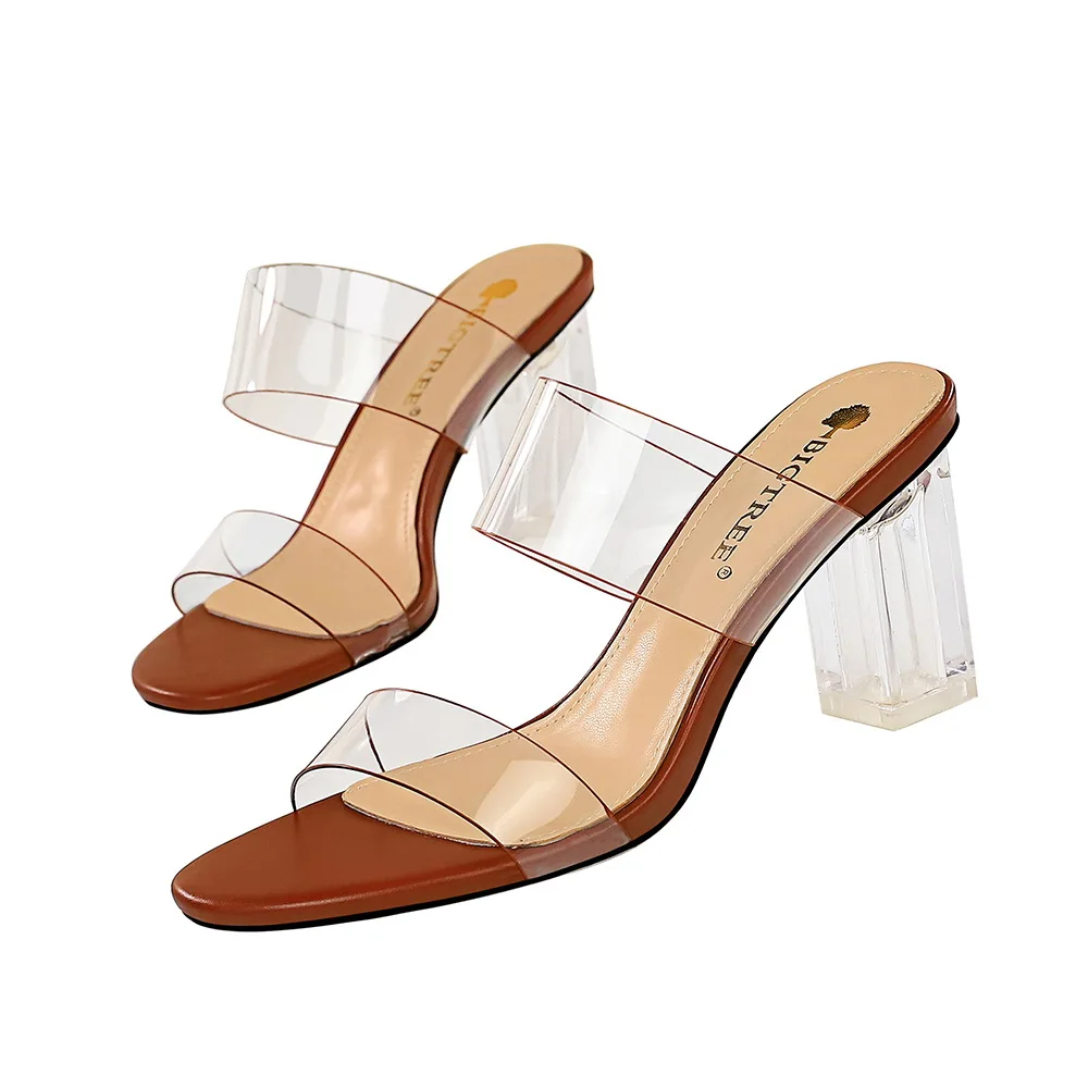 

Summer transparent heel. High heel with open toe, transparent women's slippers