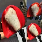 Парики Red Bob на сетке спереди, Короткие парики, красные человеческие волосы, парики для чернокожих женщин 13x4x1, парик средней длины 8-16 дюймов, плотность 180
