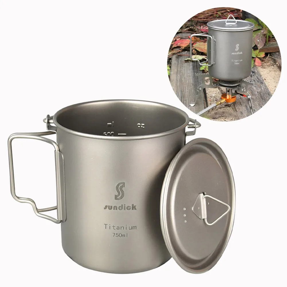 

Titanium Mug 750ml Camping Water Cup Pot With Lid Foldable Handle Lightweight Cookware Picnic Drinkware Tableware Multipurpose