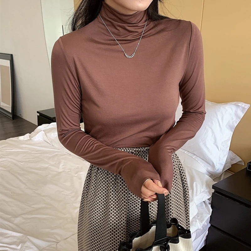 Новинка 2021 женские осенне-зимние футболки базовые эластичные модные