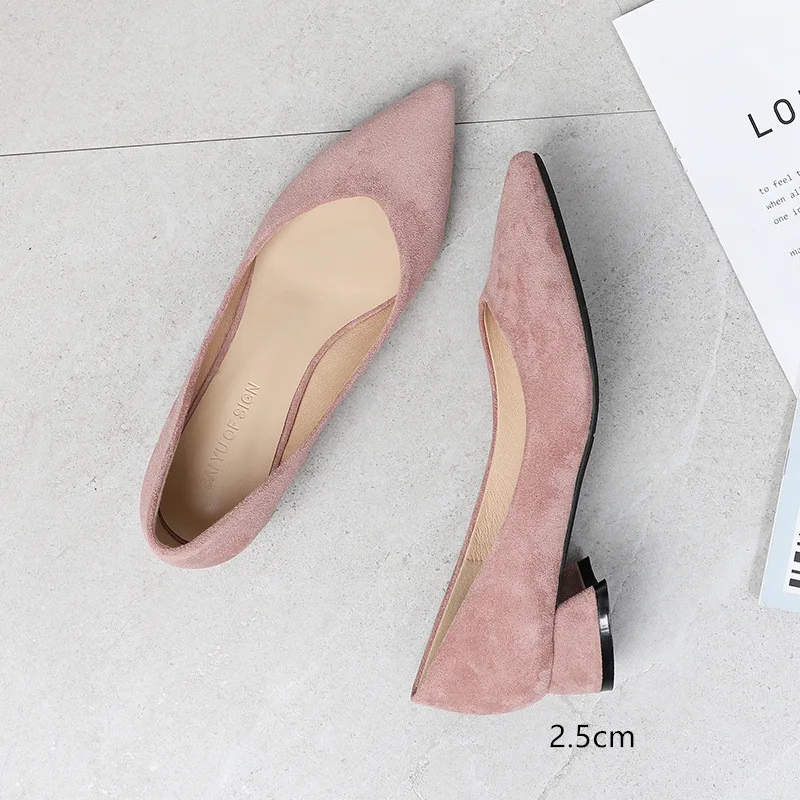 pink2.5cm Женская обувь без шнуровки; сезон лето; квадратный высокий каблук; коллекция года; офисные женские туфли-лодочки из флока с острым носком на каблуке; женские босоножки; свадебные туфли - Цвет: pink2.5cm