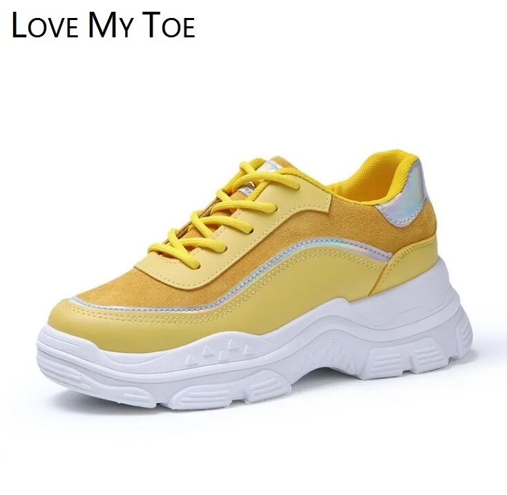 Новинка 2020 года модные весенние повседневные желтые кроссовки на массивном