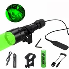 Зеленый охотничий водонепроницаемый фонарик, охотничий фонарь для стрельбы на открытом воздухе + зарядное устройство USB + аккумулятор 18650 + крепление для винтовки + дистанционный переключатель