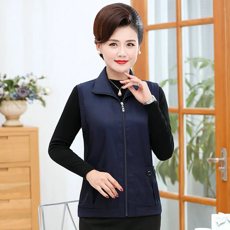 

Autumn Spring Woman Casual Vest Dark Green Blue Red Purple Zipper Front Waistcoat Pockets Turn Down Collar Sleeveless Outwear