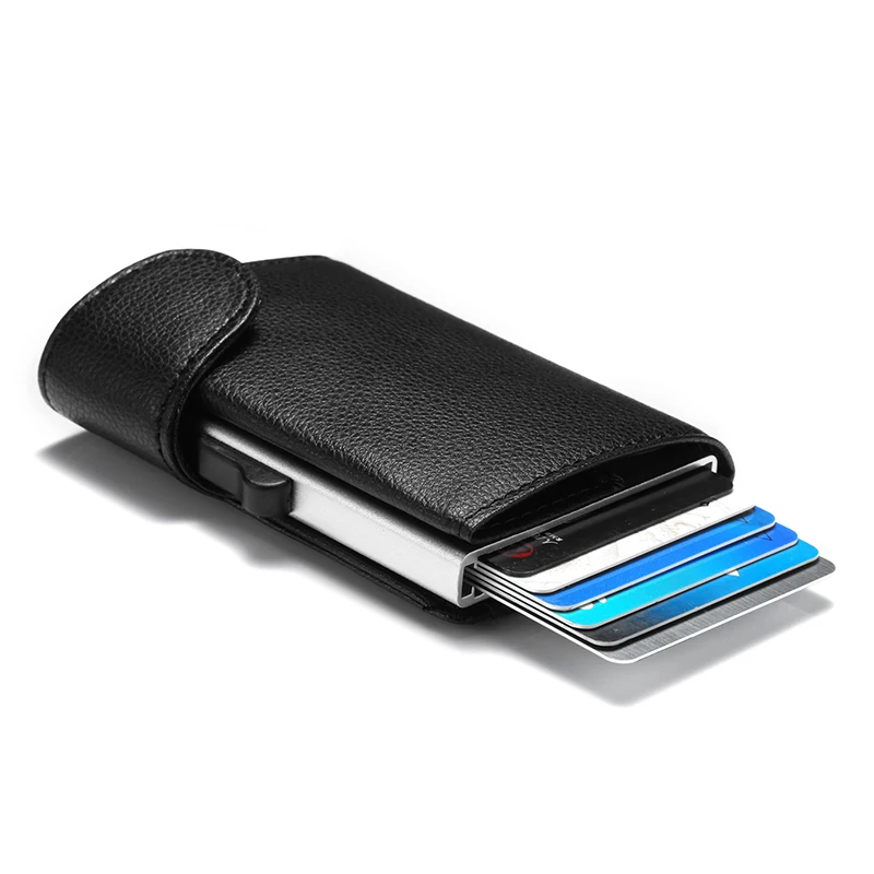 BISI GORO RFID блокирующий Чехол для карт алюминиевый ящик держатель для карт ID Чехол минималистичный всплывающий Бумажник Защитный кошелек - Цвет: S35 Black